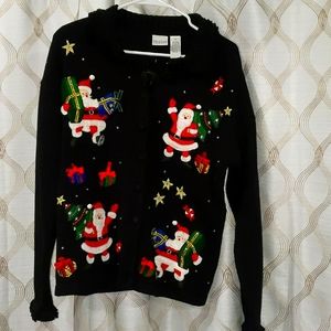 Carolina Colours Christmas Santa Button Up Tacky / Ugly Sweater